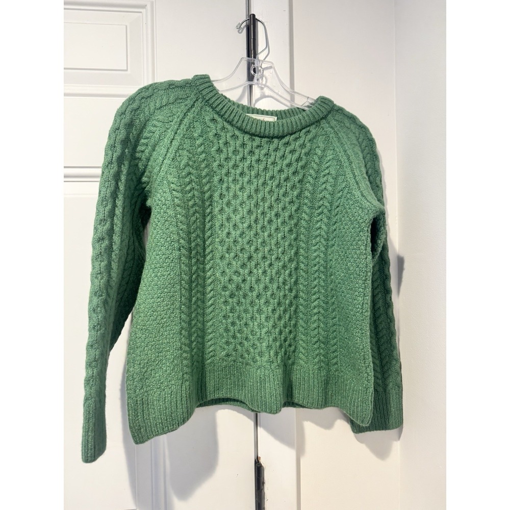 Original Aran Co Green Aran Merino Wool Cableknit Sweater Women's S Pullover